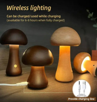 Natural Wood Mushroom Bedside Lamp or Night Light