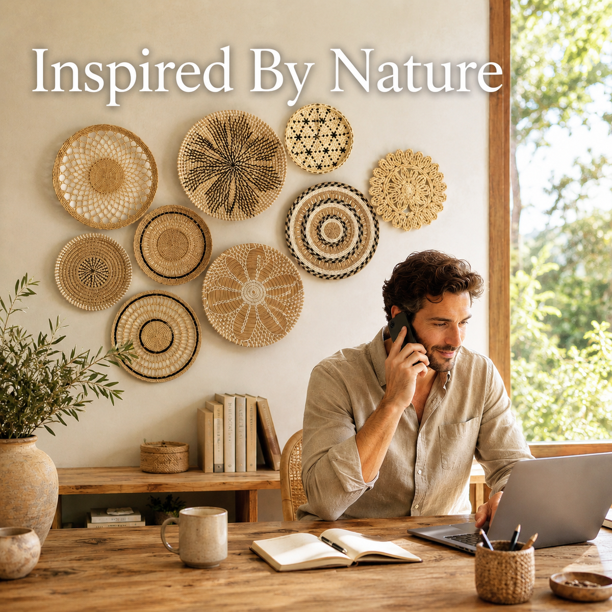 Handcrafted Boho Wall Basket Gallery 9 pc Set – Natural Woven Wall Décor