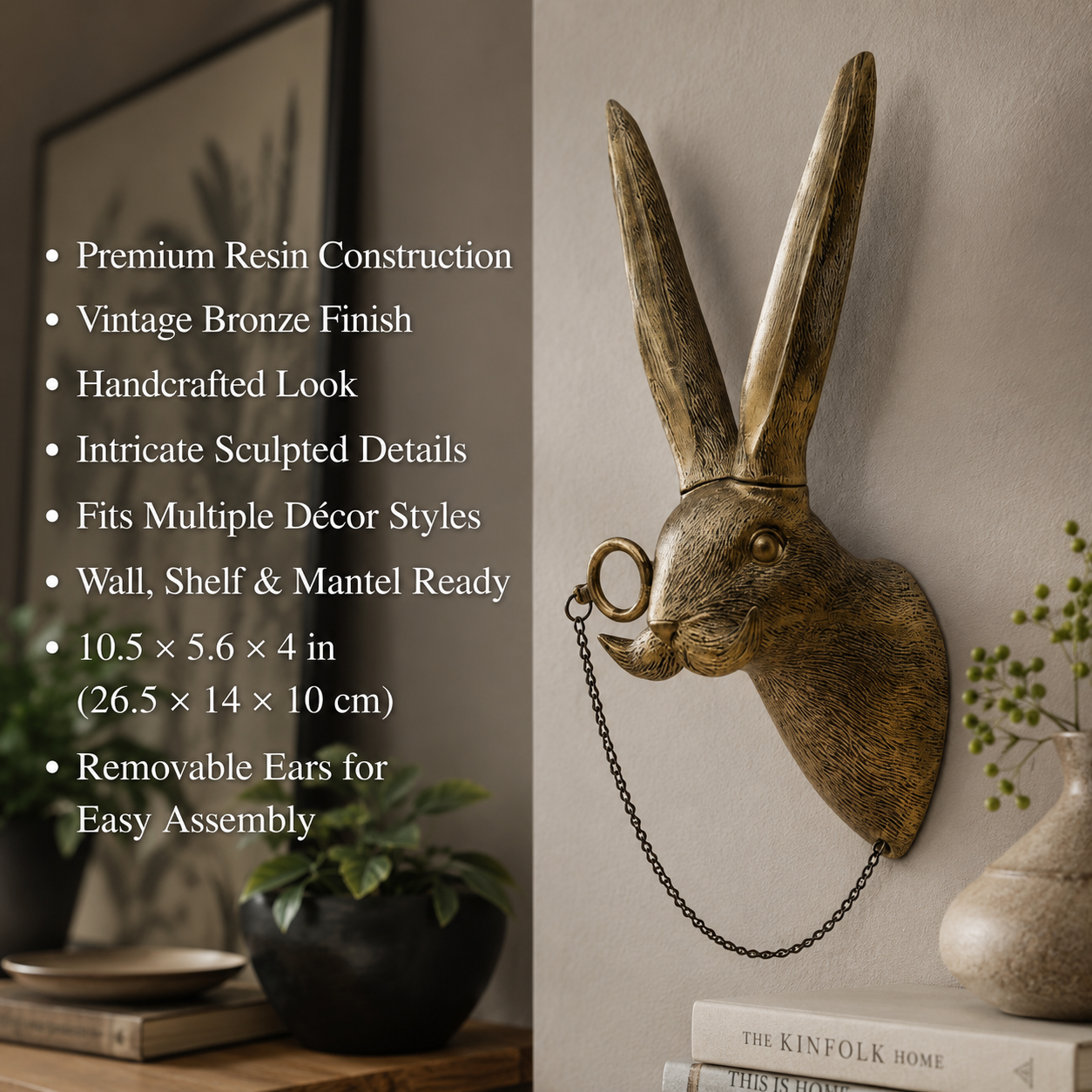 Vintage Rabbit Head Wall Sculpture with Eye Monocle - Whimsical Charm