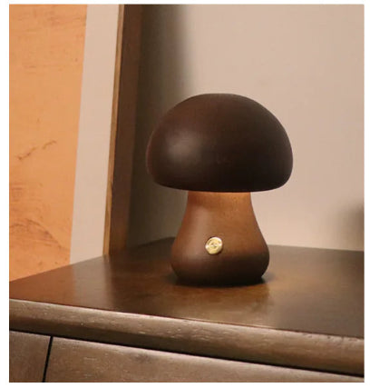 Natural Wood Mushroom Bedside Lamp or Night Light