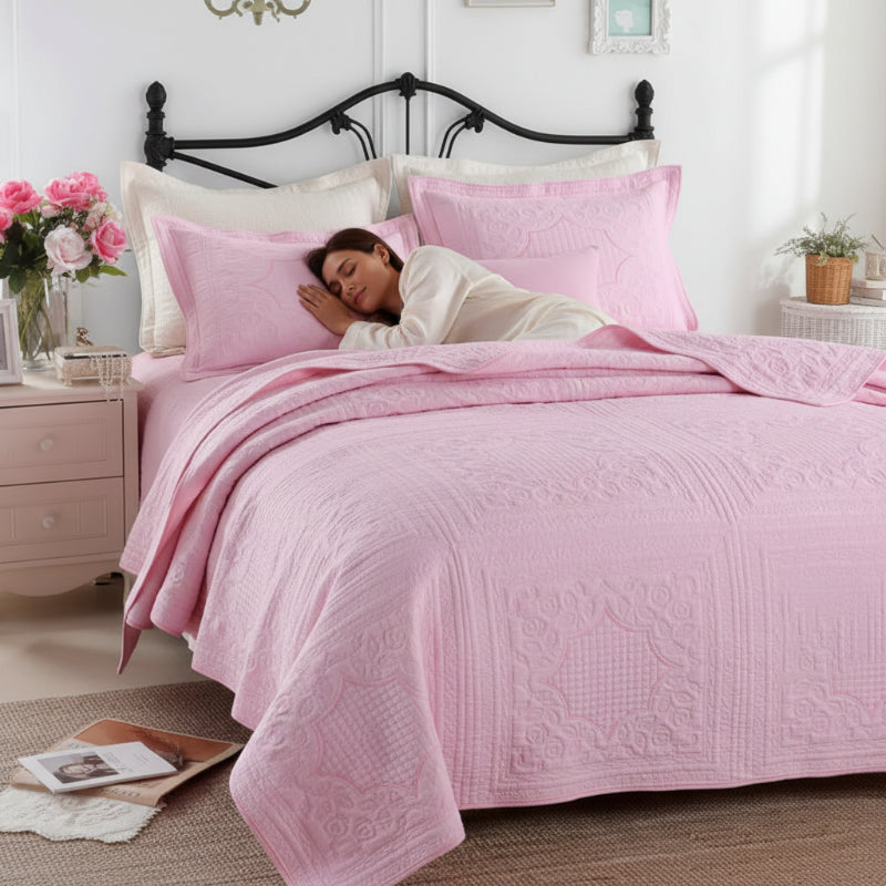 Quilted Cotton Bedding Set – 3-Piece Coverlet & Pillow Shams