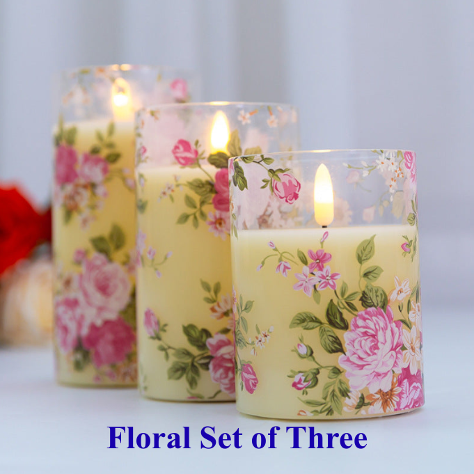 Flameless Rose Pattern LED Candle Set – 3 pc Cottage Core Ambience