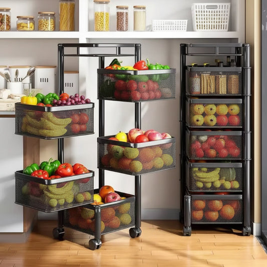 Stackable Rotating Basket Rack with Wheels – Stylish Storage That Moves With You