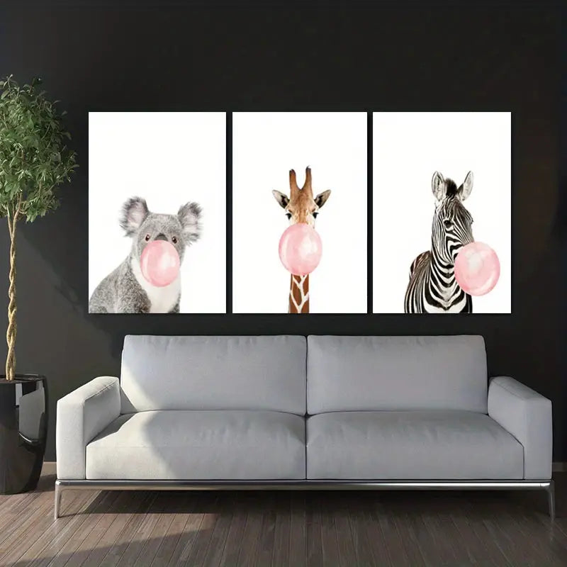 Set of 3 Unframed Animal Canvas Paintings (16x24in)