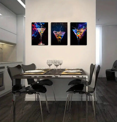 Colorful 3 pc Wine & Cocktails Canvas Prints Wall Art Set