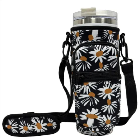 Printed Neoprene Water Bottle Holder with Strap & Pouch