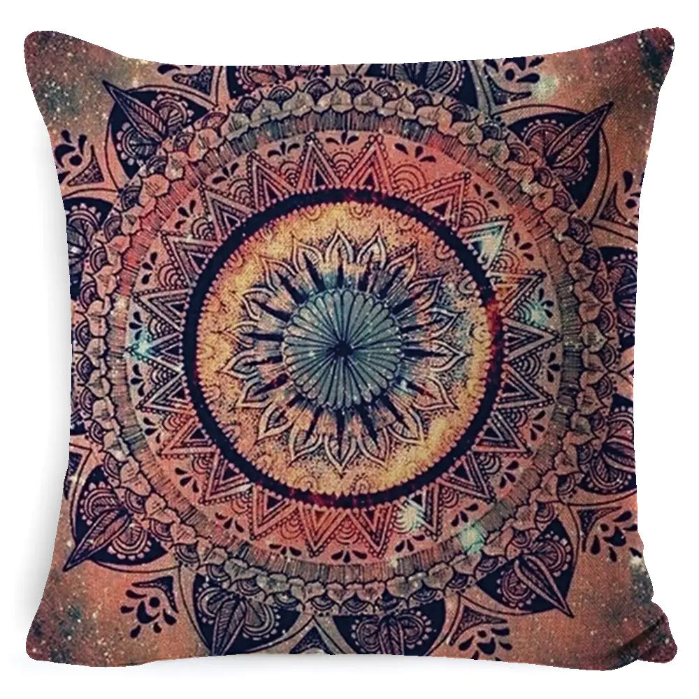 Bohemian Mandala Embroidered Linen Cushion – Artistic Comfort