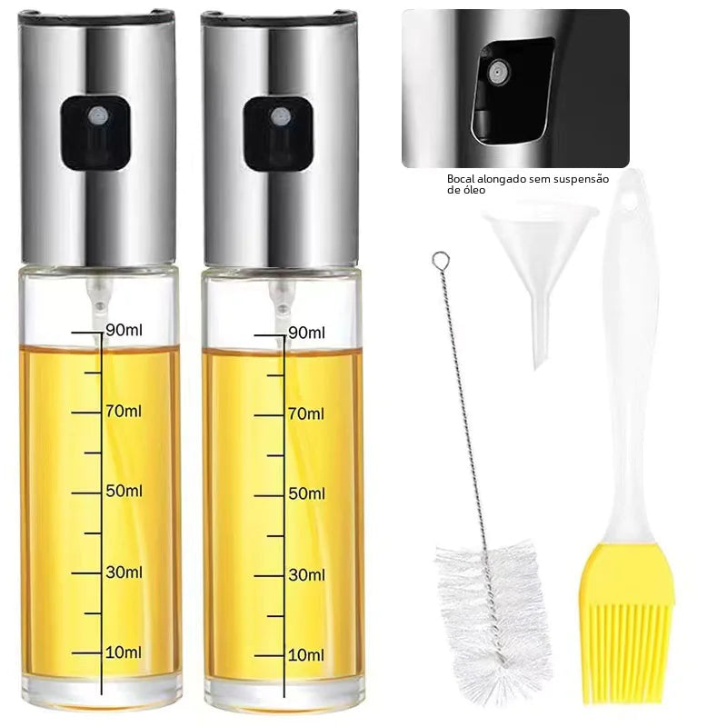 Stainless Steel Mess-free Cooking Oil Spray Bottle w/Brush & Funnel