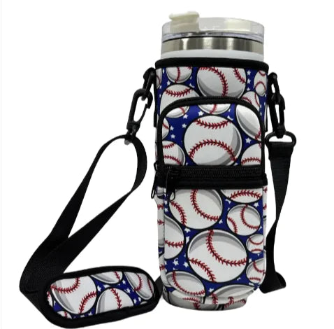 Printed Neoprene Water Bottle Holder with Strap & Pouch