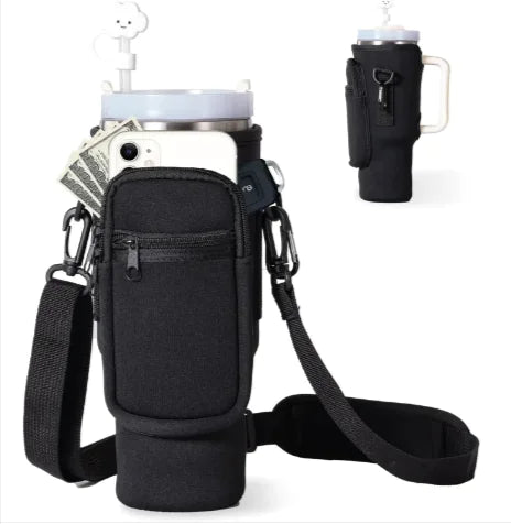 Printed Neoprene Water Bottle Holder with Strap & Pouch