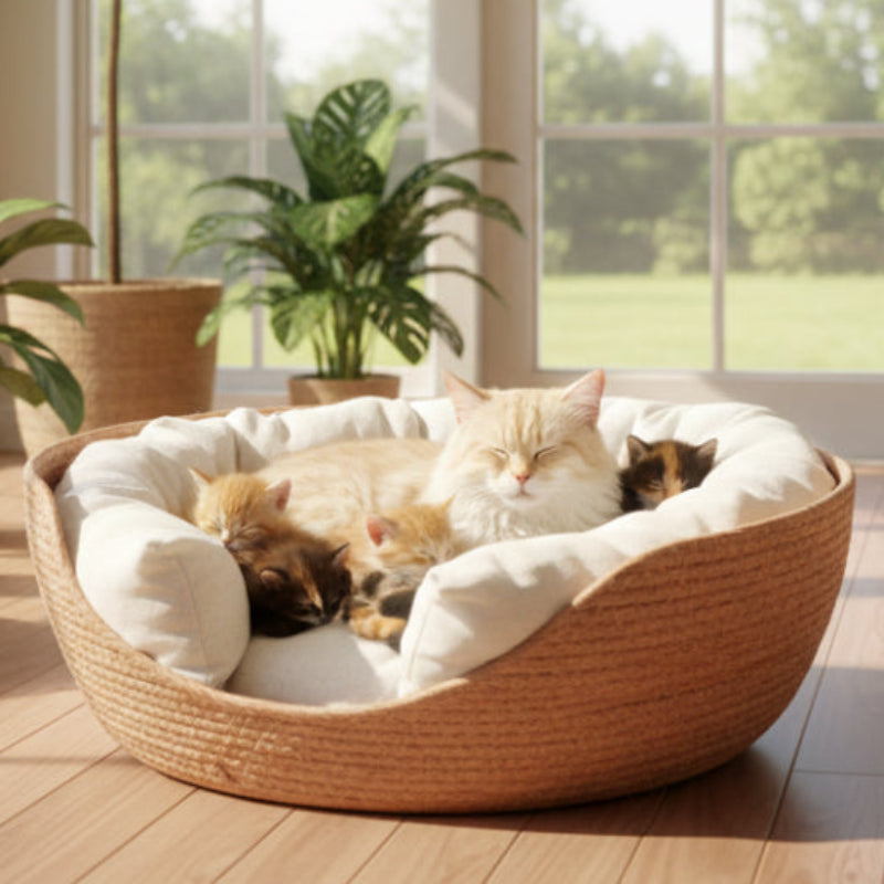 Japanese Style Woven Small Pet Bed – Breathable Comfort, Timeless Look