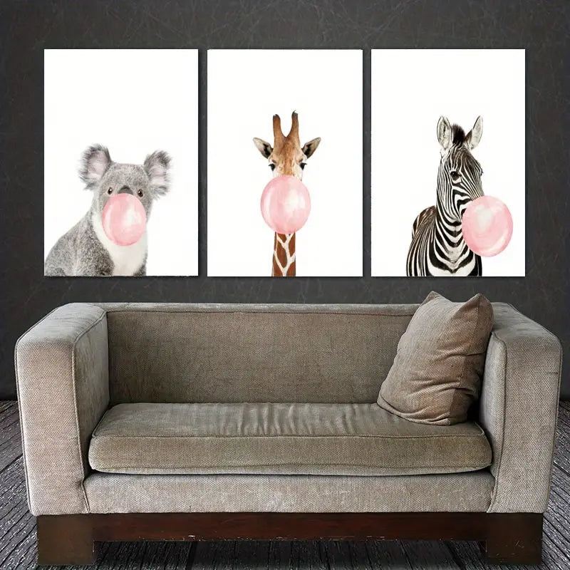 Set of 3 Unframed Animal Canvas Paintings (16x24in)