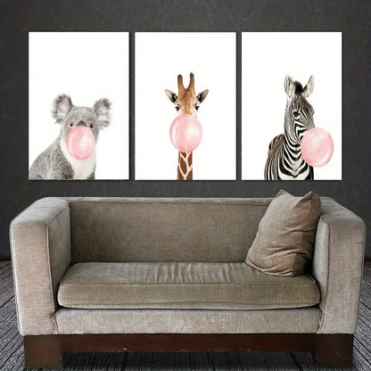 Set of 3 Unframed Animal Canvas Paintings (16x24in)