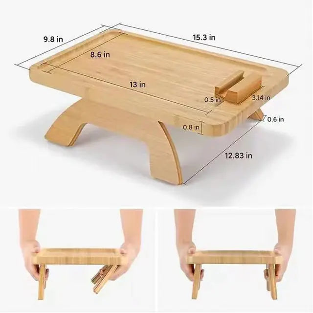 Wooden Lazy Sofa Tray with Rotating Phone Stand