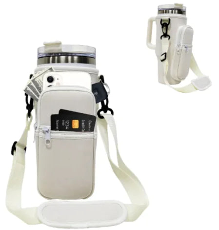 Printed Neoprene Water Bottle Holder with Strap & Pouch
