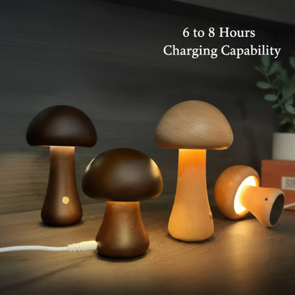 Nature-Inspired Wooden Mushroom LED Touch Lamp