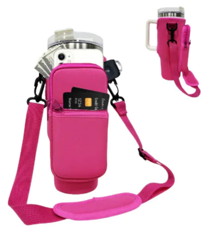 Printed Neoprene Water Bottle Holder with Strap & Pouch