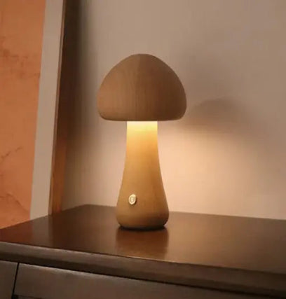 Natural Wood Mushroom Bedside Lamp or Night Light