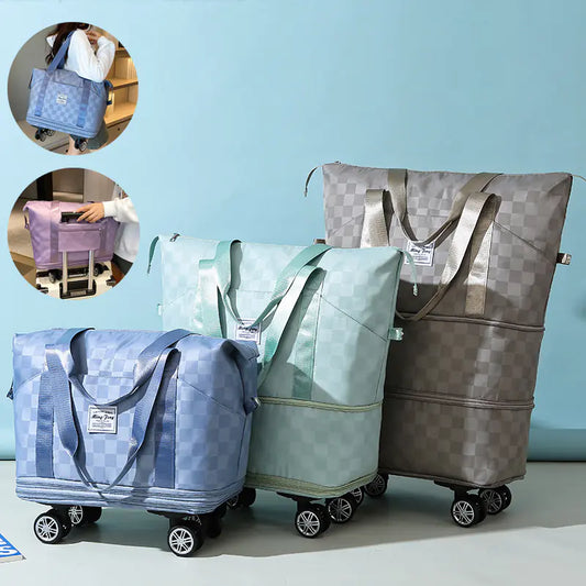 Large Capacity Expandable Oxford Plaid Travel Bag with Dry Wet Separation