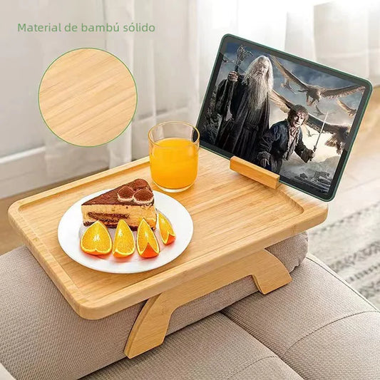 Wooden Lazy Sofa Tray with Rotating Phone Stand