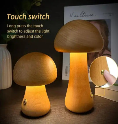Natural Wood Mushroom Bedside Lamp or Night Light