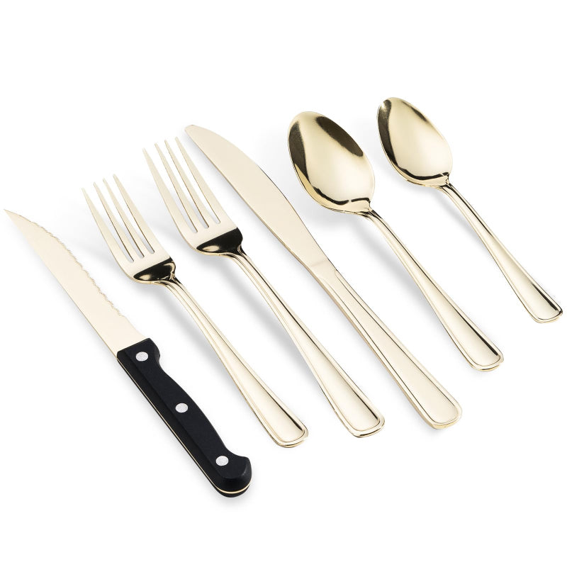 24-Piece Champagne Gold Stainless Steel Silverware Set with Steak Knives