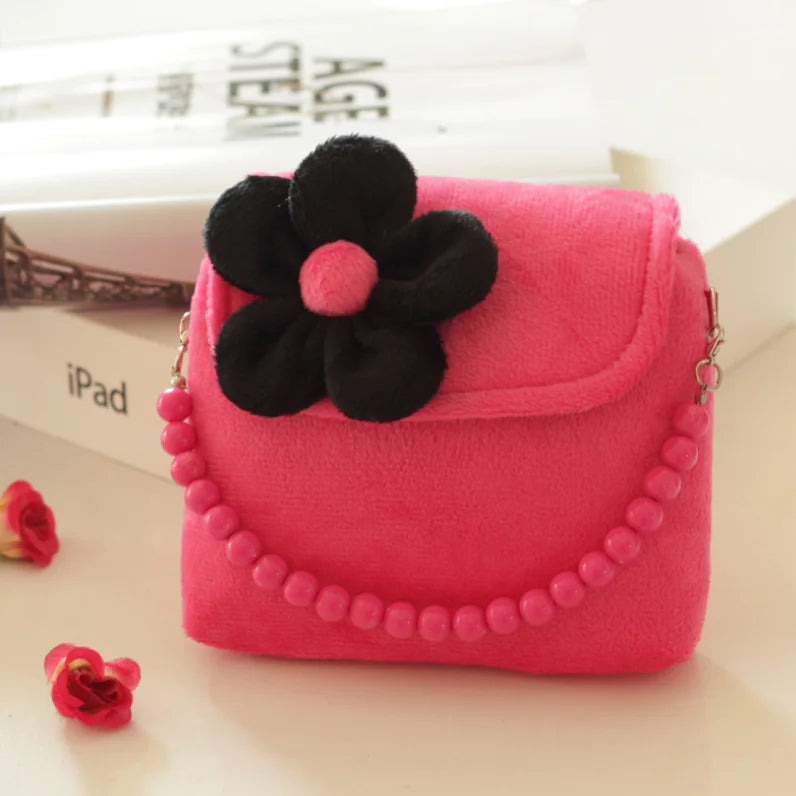 Kid's Sweet Flower Motif Crossbody Messenger Bag with Bead Handle