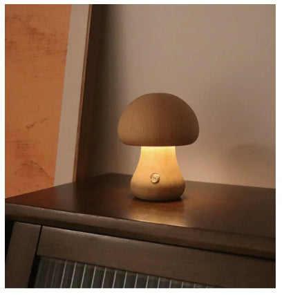 Natural Wood Mushroom Bedside Lamp or Night Light