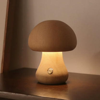 Nature-Inspired Wooden Mushroom LED Touch Lamp