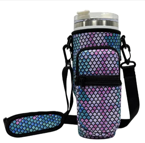 Printed Neoprene Water Bottle Holder with Strap & Pouch