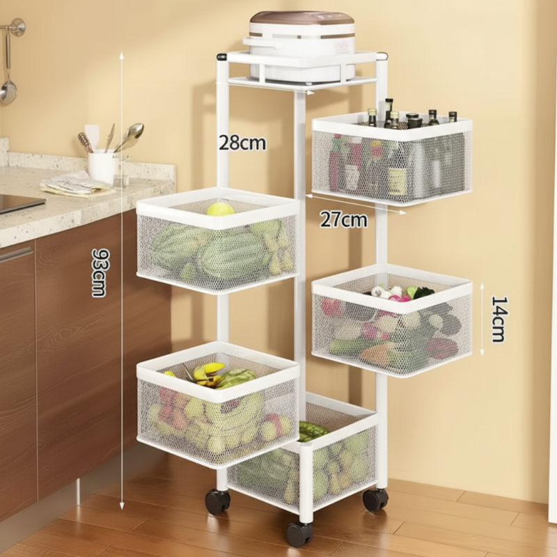 Rotating Basket Rack on Wheels – Stylish Storage That Moves With You