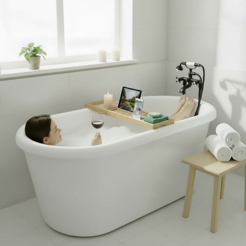 Bamboo Bath Caddy Shelf - Expandable Luxury