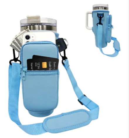 Printed Neoprene Water Bottle Holder with Strap & Pouch