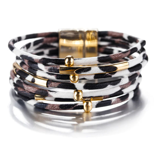 Woman's Bohemian Leopard Print Leather Bracelet