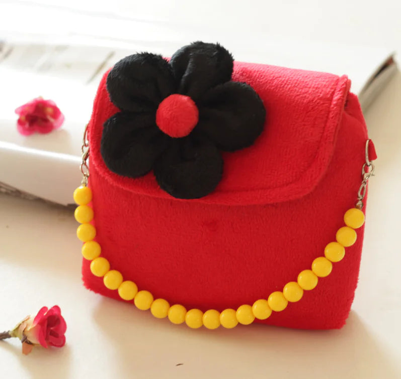 Kid's Sweet Flower Motif Crossbody Messenger Bag with Bead Handle