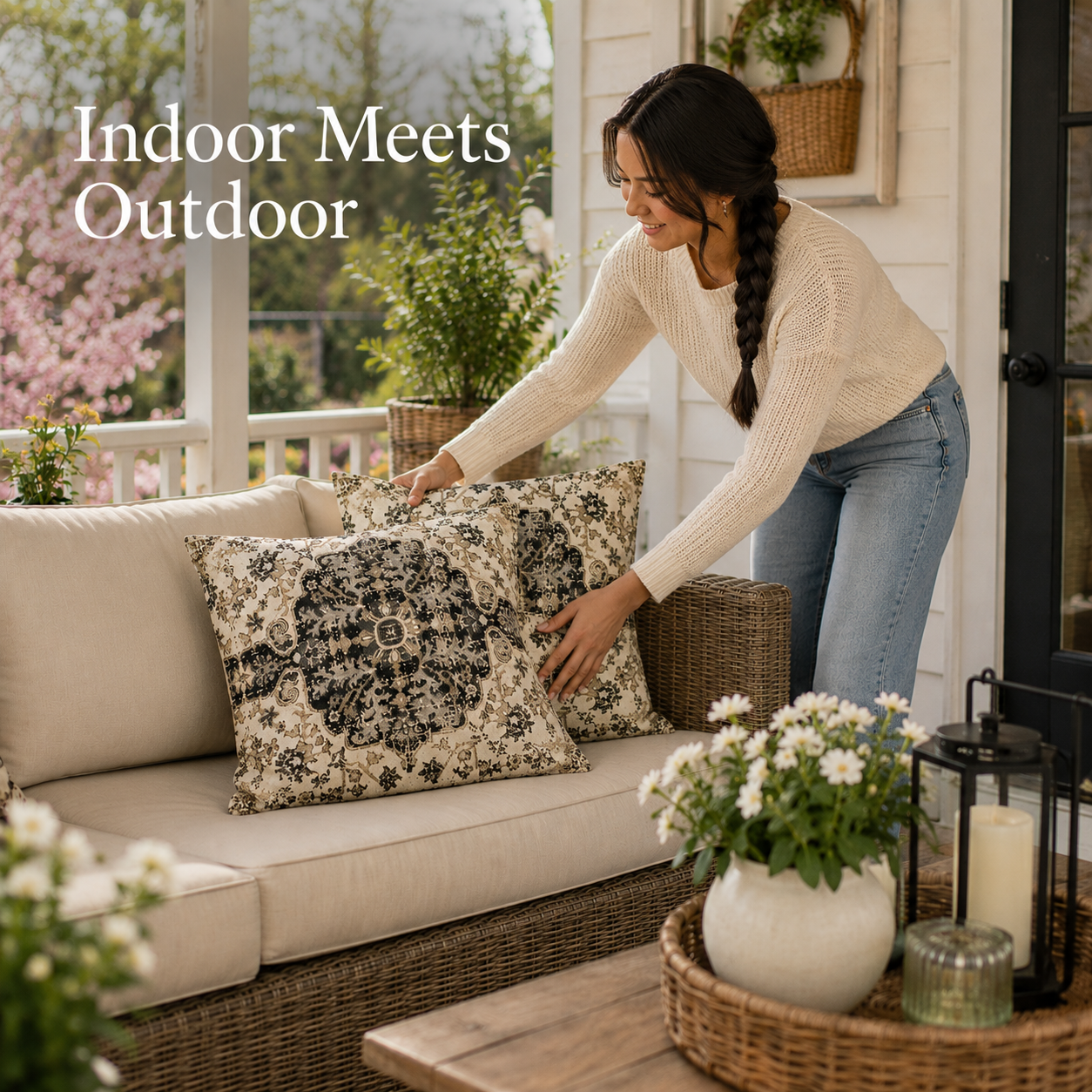 Boho Farmhouse Indoor & Outdoor Cushion Covers 2 Pc – 24 x 24 In