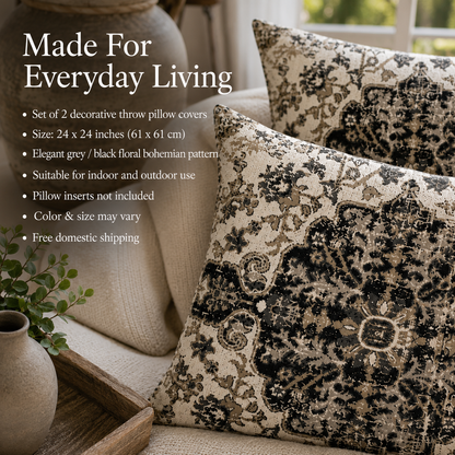 Boho Farmhouse Indoor & Outdoor Cushion Covers 2 Pc – 24 x 24 In