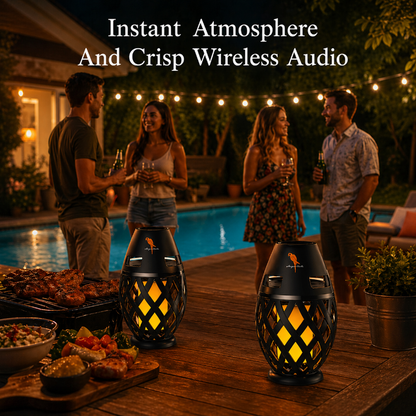 Tiki Torch Bluetooth Speakers - Flameless, Warm, LED Light, Set of 2