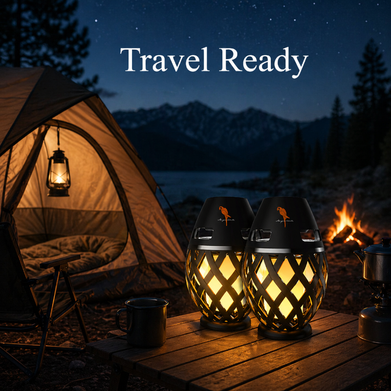 Tiki Torch Bluetooth Speakers - Flameless, Warm, LED Light, Set of 2