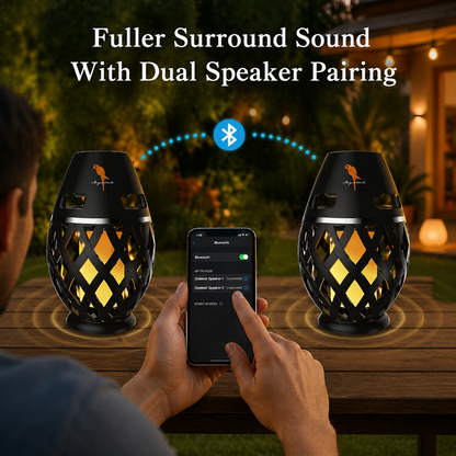Tiki Torch Bluetooth Speakers - Flameless, Warm, LED Light, Set of 2
