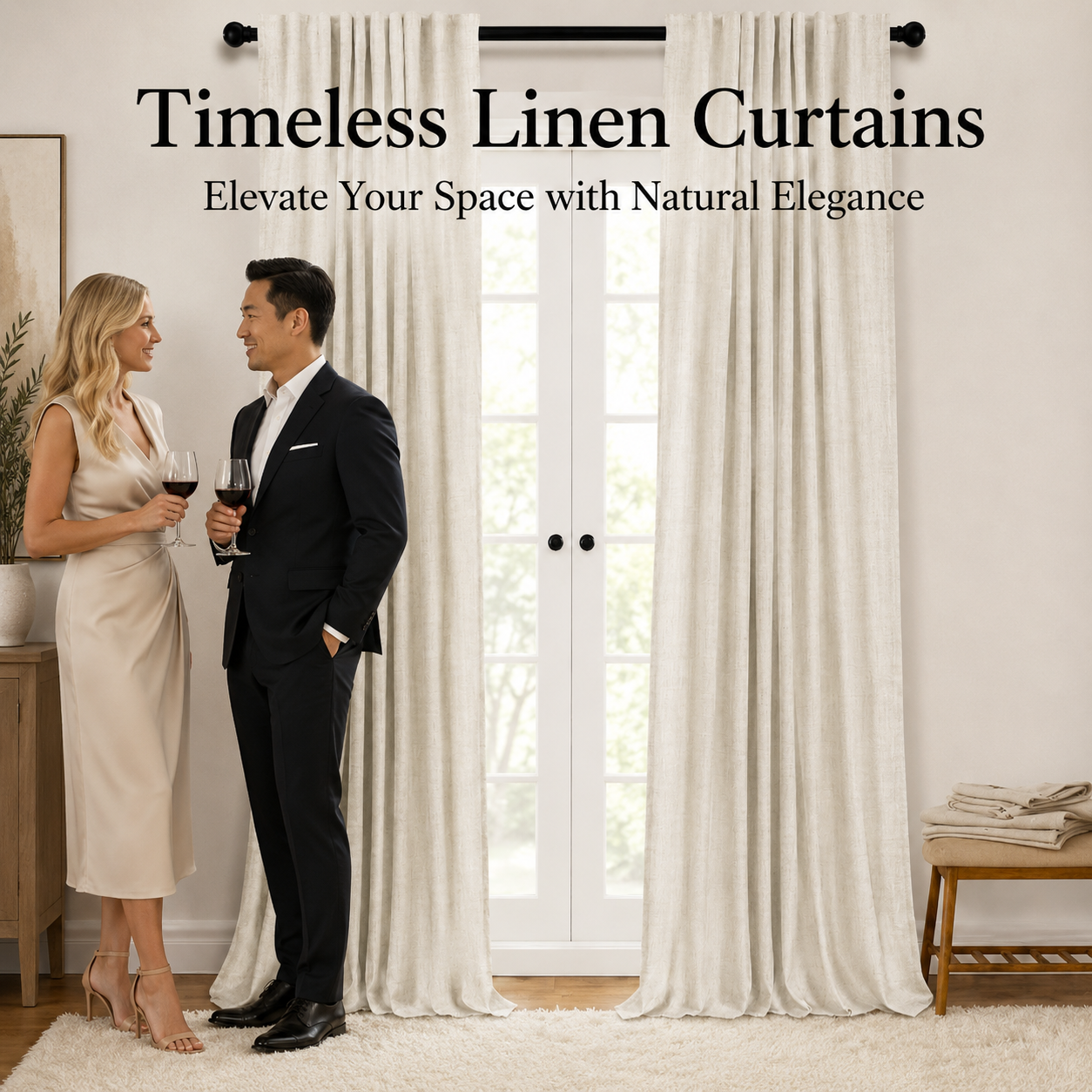 Insulated Linen-Look Full Blackout Curtains – Total Light Control, 2 Pc Set