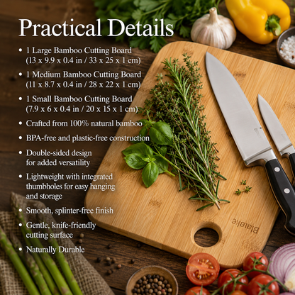 Premium 3 Pc Bamboo Cutting Board Set – Meal Prep, Cheese & Charcuterie
