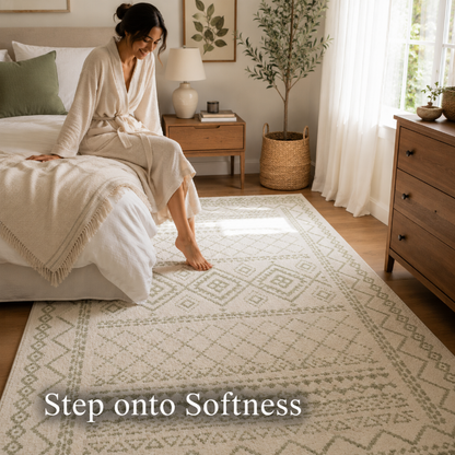 Alfombra de área bohemia marroquí – Belleza práctica en marfil y salvia de 1,22 m x 1,83 m
