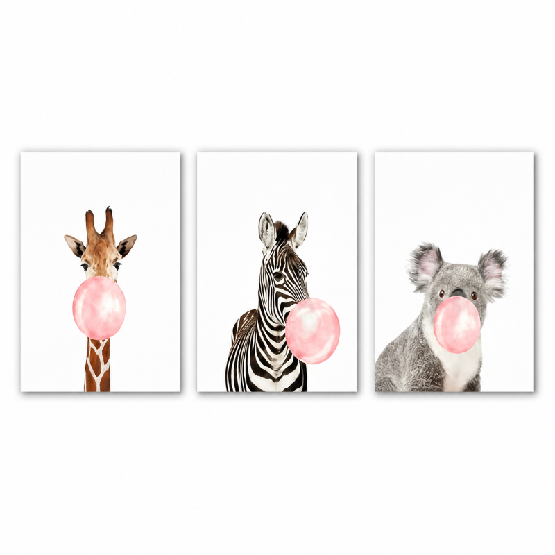 Whimsical Canvas Animal Prints – 3 pc Unframed (16x24 in)