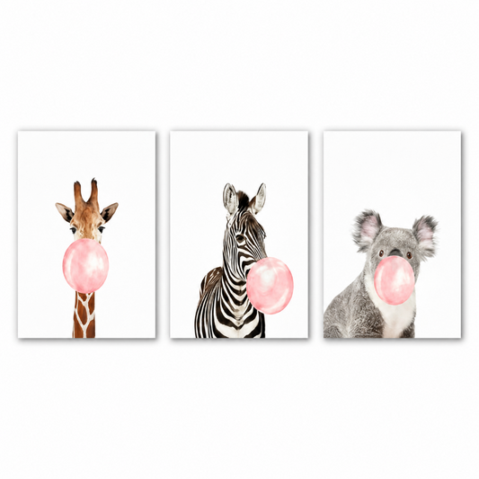 Whimsical Canvas Animal Prints – 3 pc Unframed (16x24 in)