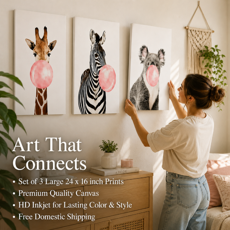 Whimsical Canvas Animal Prints – 3 pc Unframed (16x24 in)