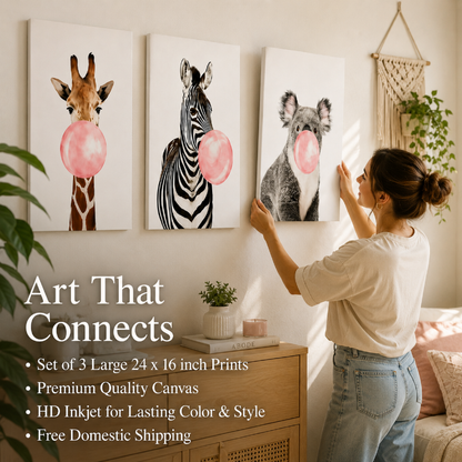 Whimsical Canvas Animal Prints – 3 pc Unframed (16x24 in)