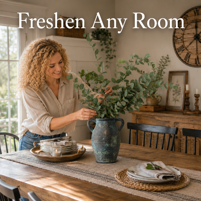 Rustic Terracotta Farmhouse Vase for Flowers, Branches, Pampas Grass