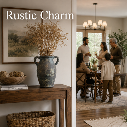 Rustic Terracotta Farmhouse Vase for Flowers, Branches, Pampas Grass