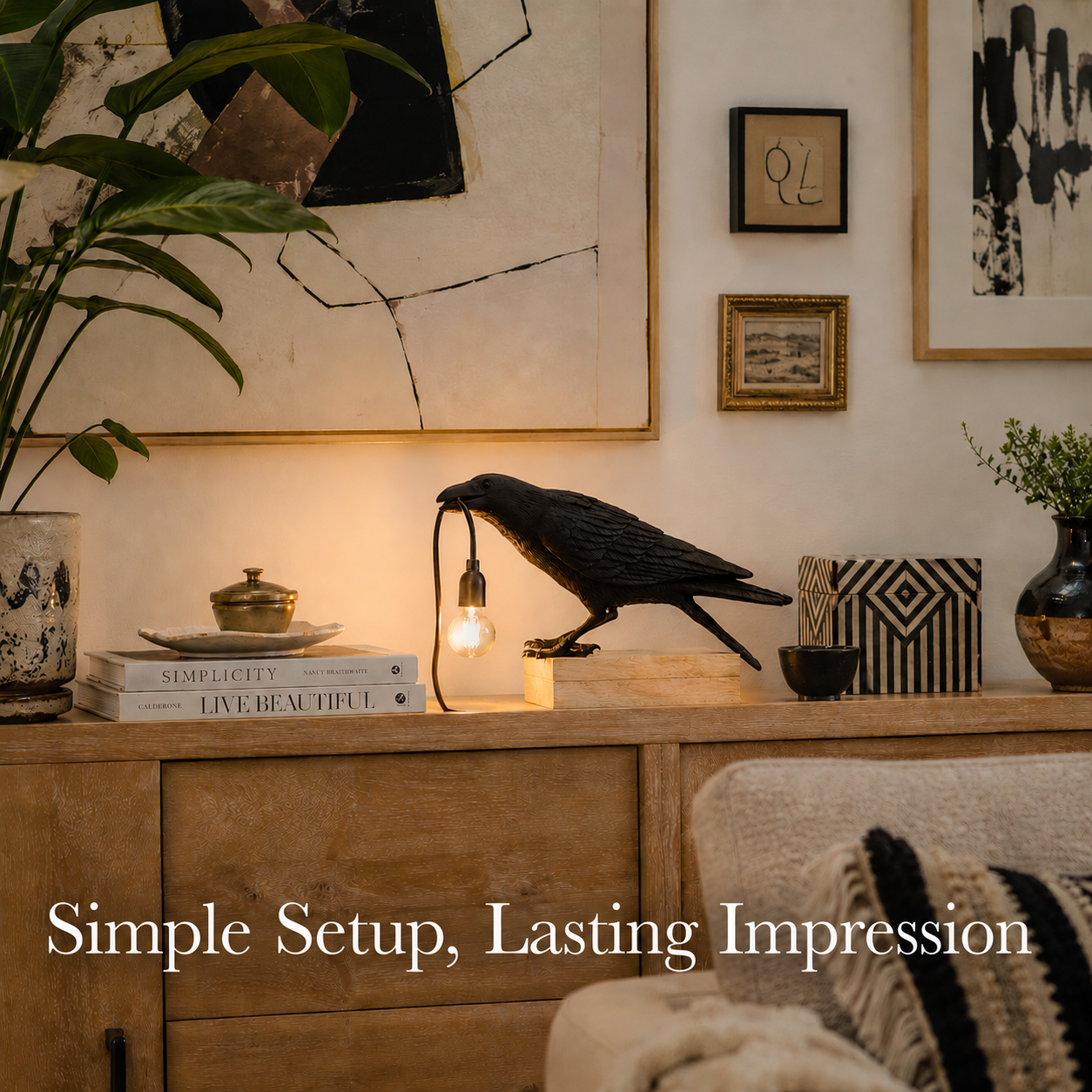 Whimsical Black Crow Wall or Desk Accent Lamp